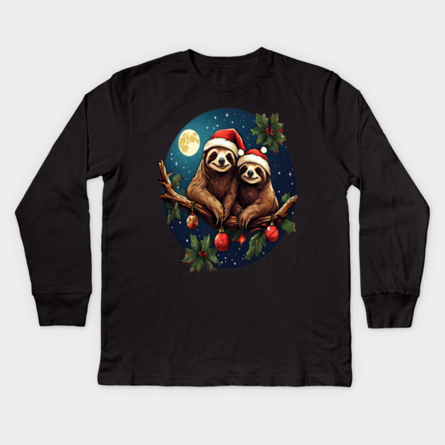 Cute Christmas Sloths in Santa Hats Kids Long Sleeve T-Shirt by BirdsnStuff
