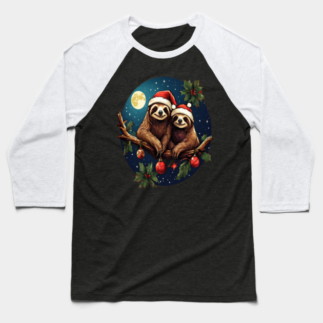 Cute Christmas Sloths in Santa Hats Baseball T-Shirt by BirdsnStuff