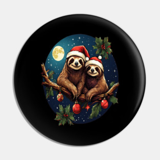 Cute Christmas Sloths in Santa Hats Pin