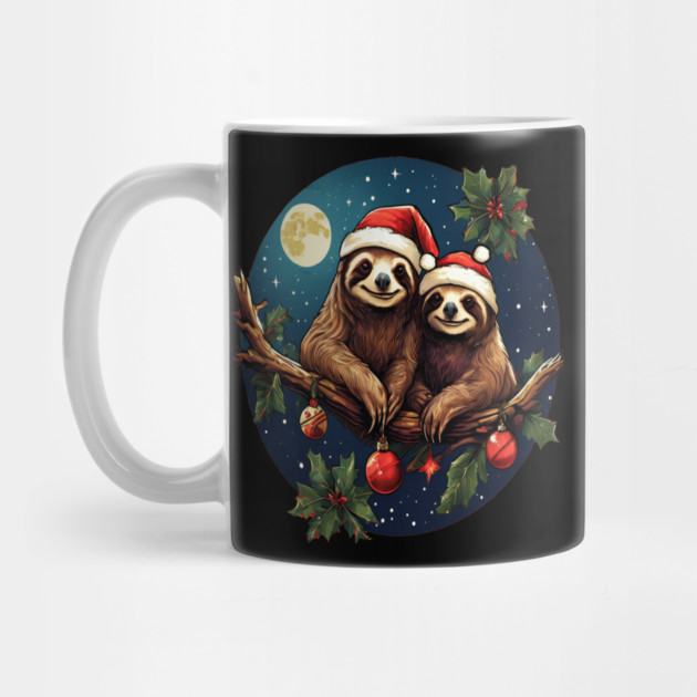 Cute Christmas Sloths in Santa Hats by BirdsnStuff