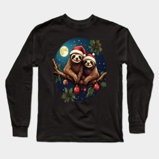 Cute Christmas Sloths in Santa Hats Long Sleeve T-Shirt