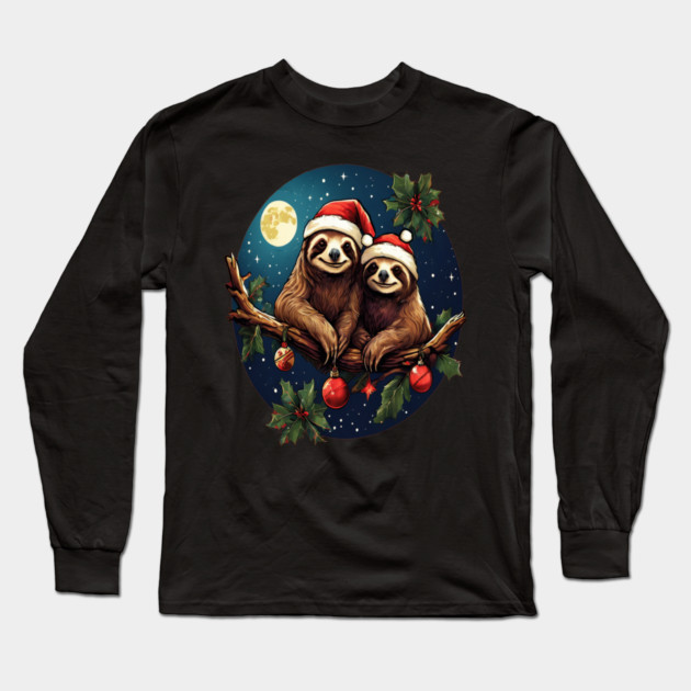 Cute Christmas Sloths in Santa Hats Long Sleeve T-Shirt by BirdsnStuff