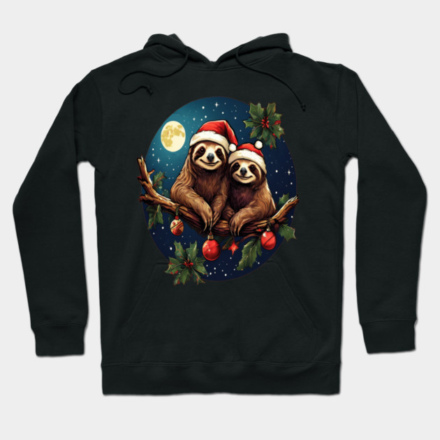 Cute Christmas Sloths in Santa Hats Hoodie by BirdsnStuff