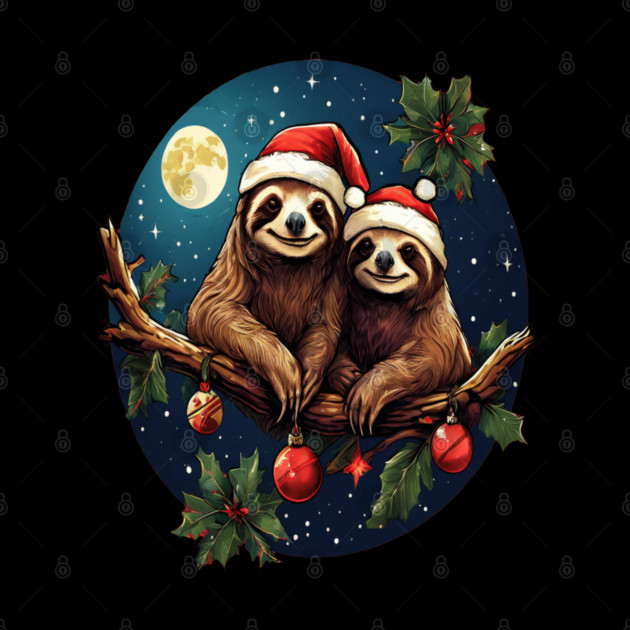 Cute Christmas Sloths in Santa Hats by BirdsnStuff