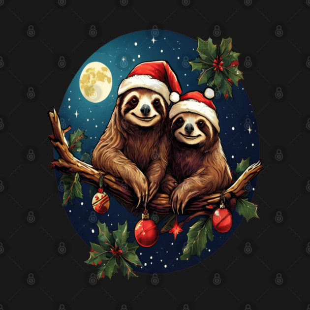 Cute Christmas Sloths in Santa Hats by BirdsnStuff