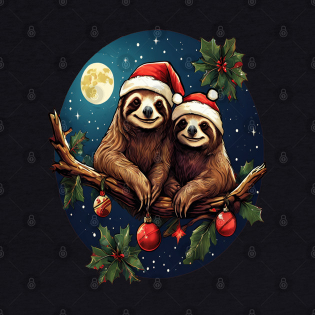 Cute Christmas Sloths in Santa Hats by BirdsnStuff