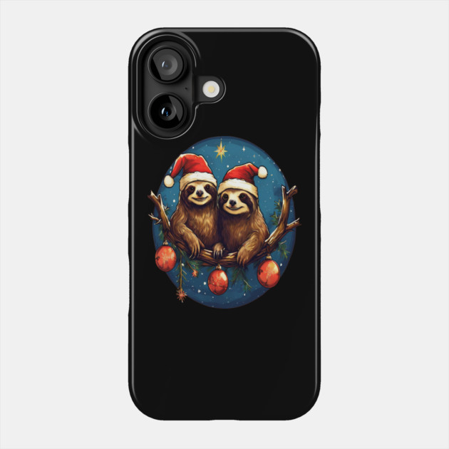 Cute Christmas Sloths in Santa Hats Phone Case by BirdsnStuff