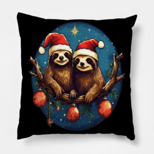 Cute Christmas Sloths in Santa Hats Pillow