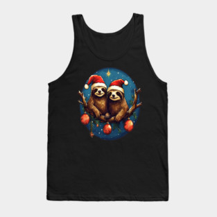 Cute Christmas Sloths in Santa Hats Tank Top