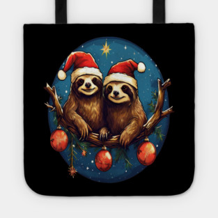 Cute Christmas Sloths in Santa Hats Tote