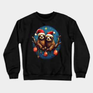 Cute Christmas Sloths in Santa Hats Crewneck Sweatshirt