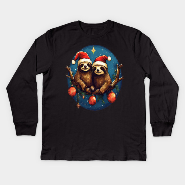 Cute Christmas Sloths in Santa Hats Kids Long Sleeve T-Shirt by BirdsnStuff