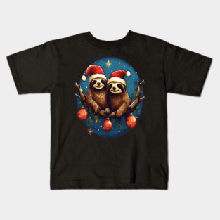 Cute Christmas Sloths in Santa Hats Kids T-Shirt