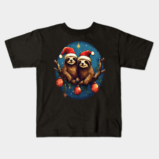 Cute Christmas Sloths in Santa Hats Kids T-Shirt by BirdsnStuff
