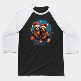 Cute Christmas Sloths in Santa Hats Baseball T-Shirt