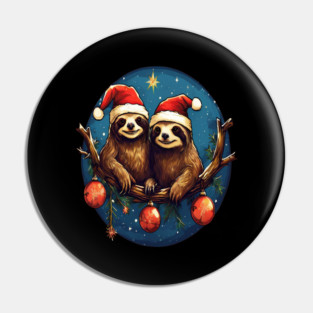 Cute Christmas Sloths in Santa Hats Pin