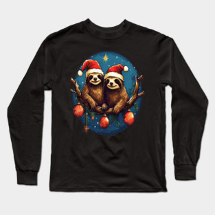 Cute Christmas Sloths in Santa Hats Long Sleeve T-Shirt