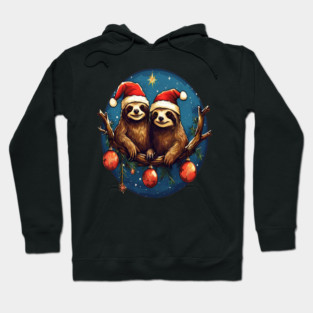 Cute Christmas Sloths in Santa Hats Hoodie