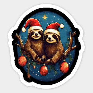 Cute Christmas Sloths in Santa Hats Sticker