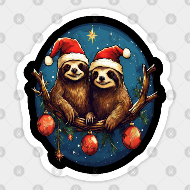 Cute Christmas Sloths in Santa Hats Sticker by BirdsnStuff