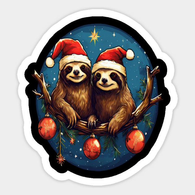 Cute Christmas Sloths in Santa Hats Magnet by BirdsnStuff