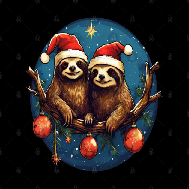 Cute Christmas Sloths in Santa Hats by BirdsnStuff