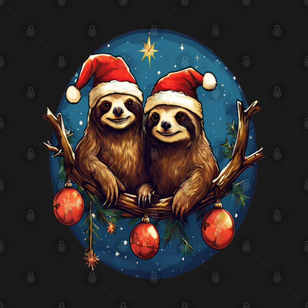 Cute Christmas Sloths in Santa Hats by BirdsnStuff
