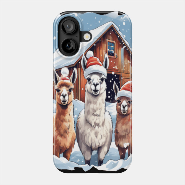 Llamas Christmas Barn Scene Phone Case by BirdsnStuff