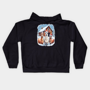 Llamas Christmas Barn Scene Kids Hoodie