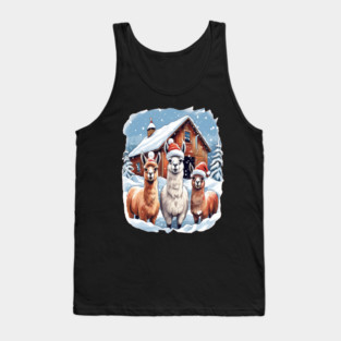 Llamas Christmas Barn Scene Tank Top