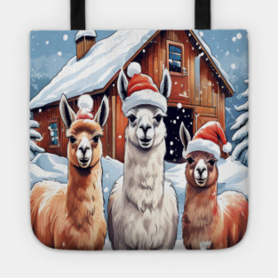 Llamas Christmas Barn Scene Tote