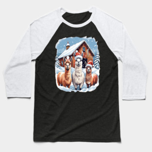 Llamas Christmas Barn Scene Baseball T-Shirt