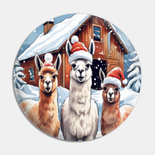 Llamas Christmas Barn Scene Pin
