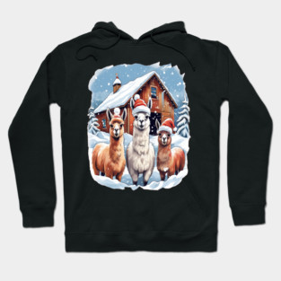 Llamas Christmas Barn Scene Hoodie