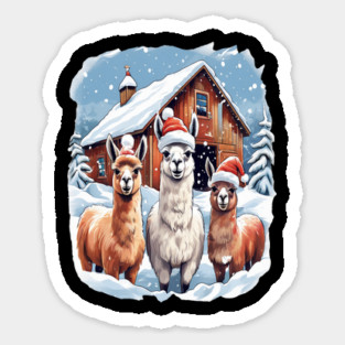 Llamas Christmas Barn Scene Sticker
