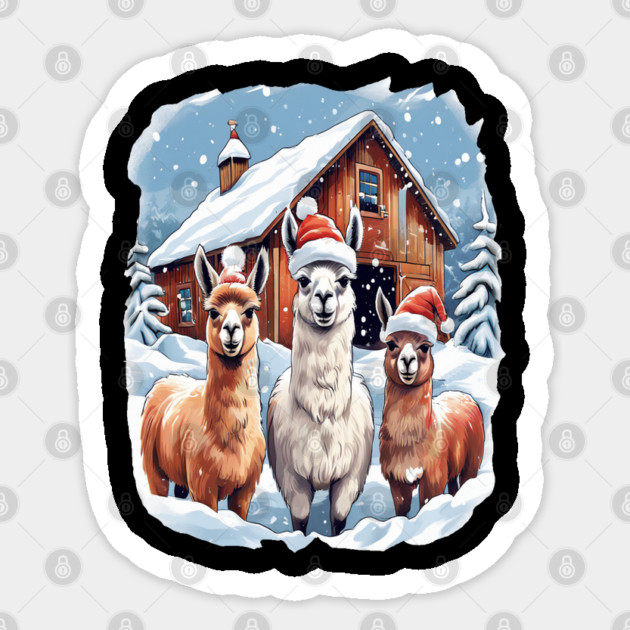Llamas Christmas Barn Scene Sticker by BirdsnStuff
