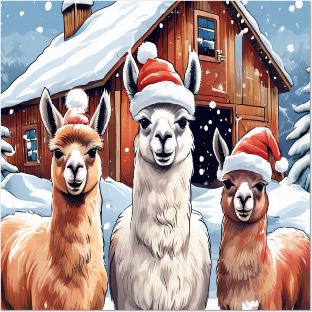 Llamas Christmas Barn Scene Wall Art by BirdsnStuff