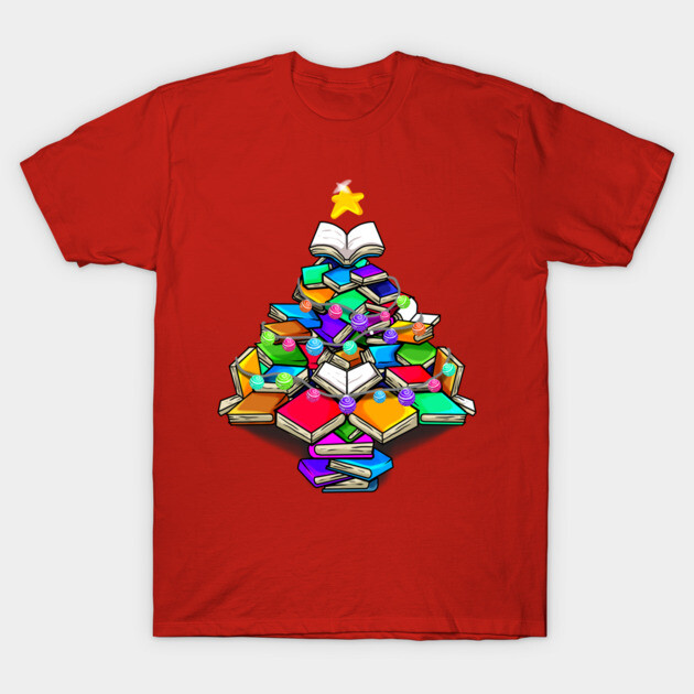 Christmas Book Tree T-Shirt by numpdog