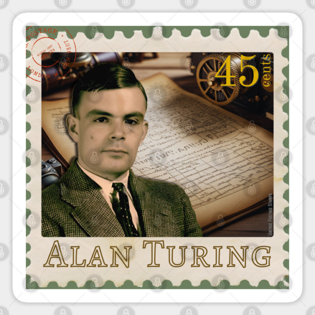 Vintage Alan Turing Postage Stamp Sticker by TuncGK