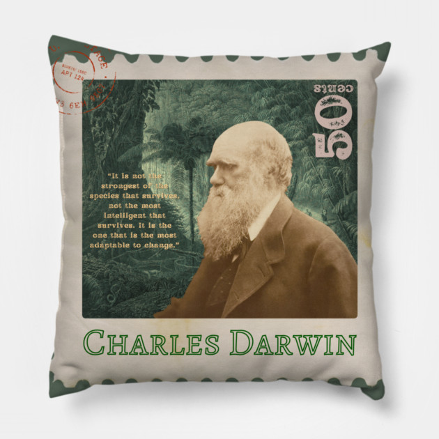 Charles Darwin Unique Stamp Design Pillow by TuncGK