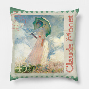 Claude Monet Vintage Stamp Design Pillow
