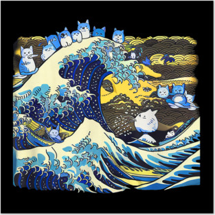 Blue-Cats-Wave-For-Kamala-Funny-Cat Lady-President Posters and Art