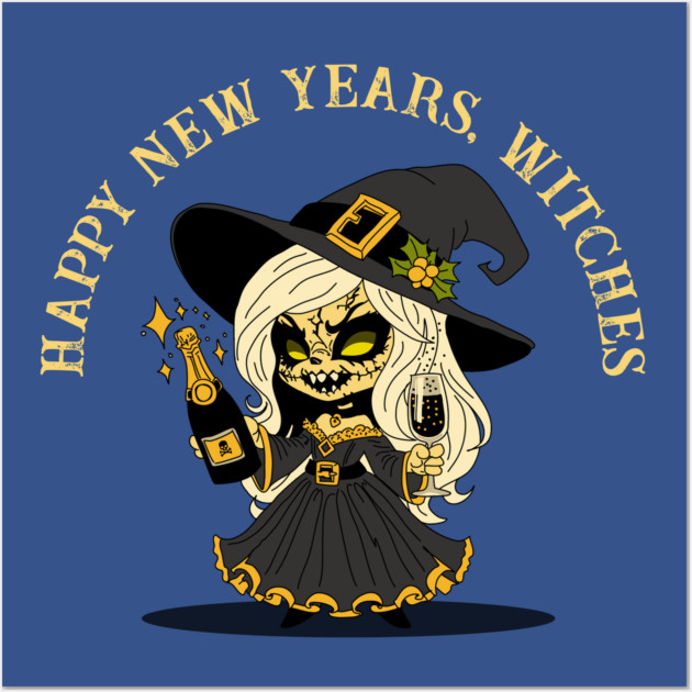 Cute New Years Witch Wall Art by H. R. Sinclair