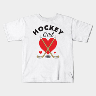 Hockey Girl Heart and Hockey Sticks Kids T-Shirt