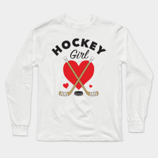 Hockey Girl Heart and Hockey Sticks Long Sleeve T-Shirt