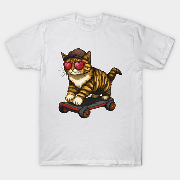 Skateboarding Kitten Cool Cute Cat T-Shirt by Lee Lee and The Bee