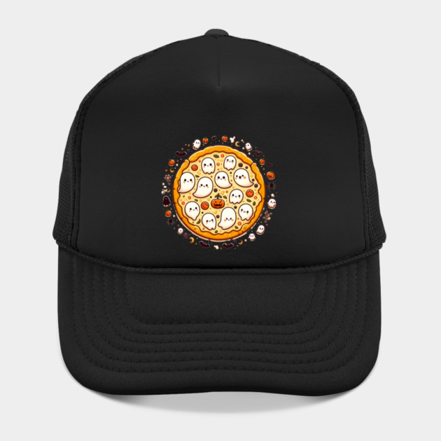 Funny Pizza Halloween with Pumpkin and Ghost by logiamerch