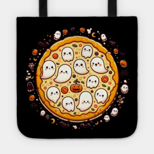 Funny Pizza Halloween with Pumpkin and Ghost Tote