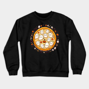 Funny Pizza Halloween with Pumpkin and Ghost Crewneck Sweatshirt