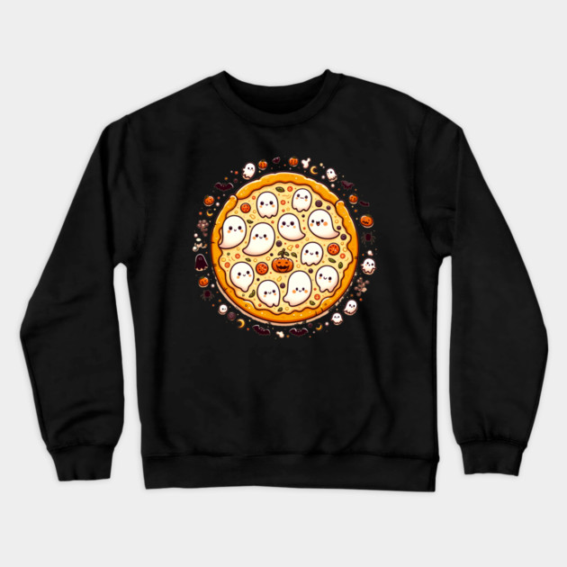 Funny Pizza Halloween with Pumpkin and Ghost Crewneck Sweatshirt by logiamerch